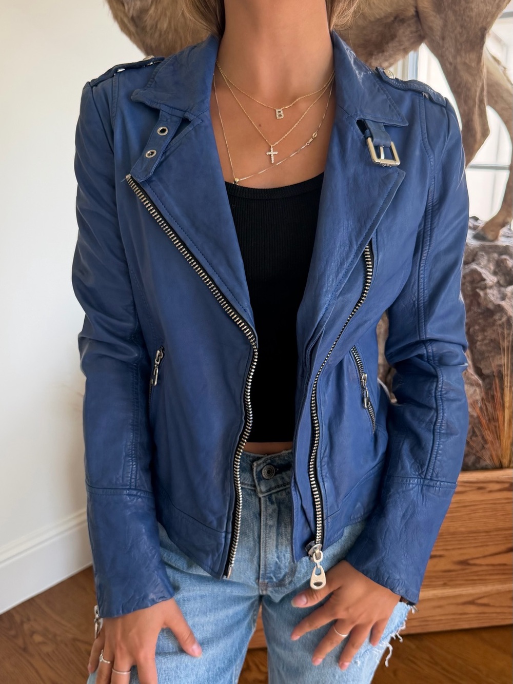 DOMA Genuine Leather Jacket in blue, M